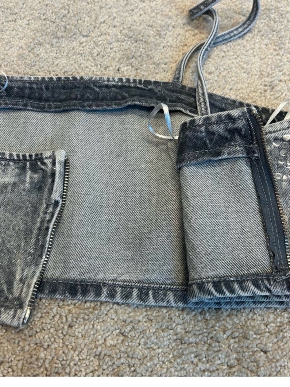 Zara TRF gray foil sequin embellished denim jean crop top sparkly S NWOT - Picture 6 of 13